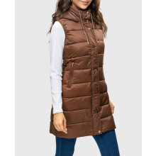 (xL, Cafe) FASHIONSPARK Women's Hooded Long Down Vest Waistcoat Lightweight Padde