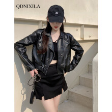 (M, Black) Women's Moto Biker Zipper Jacket 2024 Spring Jacket Women New Outerwea