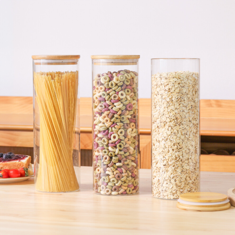 Neo Set of 3 2200ml Clear Cylinder Spaghetti Glass Storage Jars Containers Canisters with Airtight Lid Kitchen Food Preserving Seal