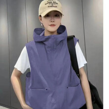 (Asian S-1, 2307purple) New Vintage Hooded Vest Women Sleeveless Cardigan Korean Fashion Zippe