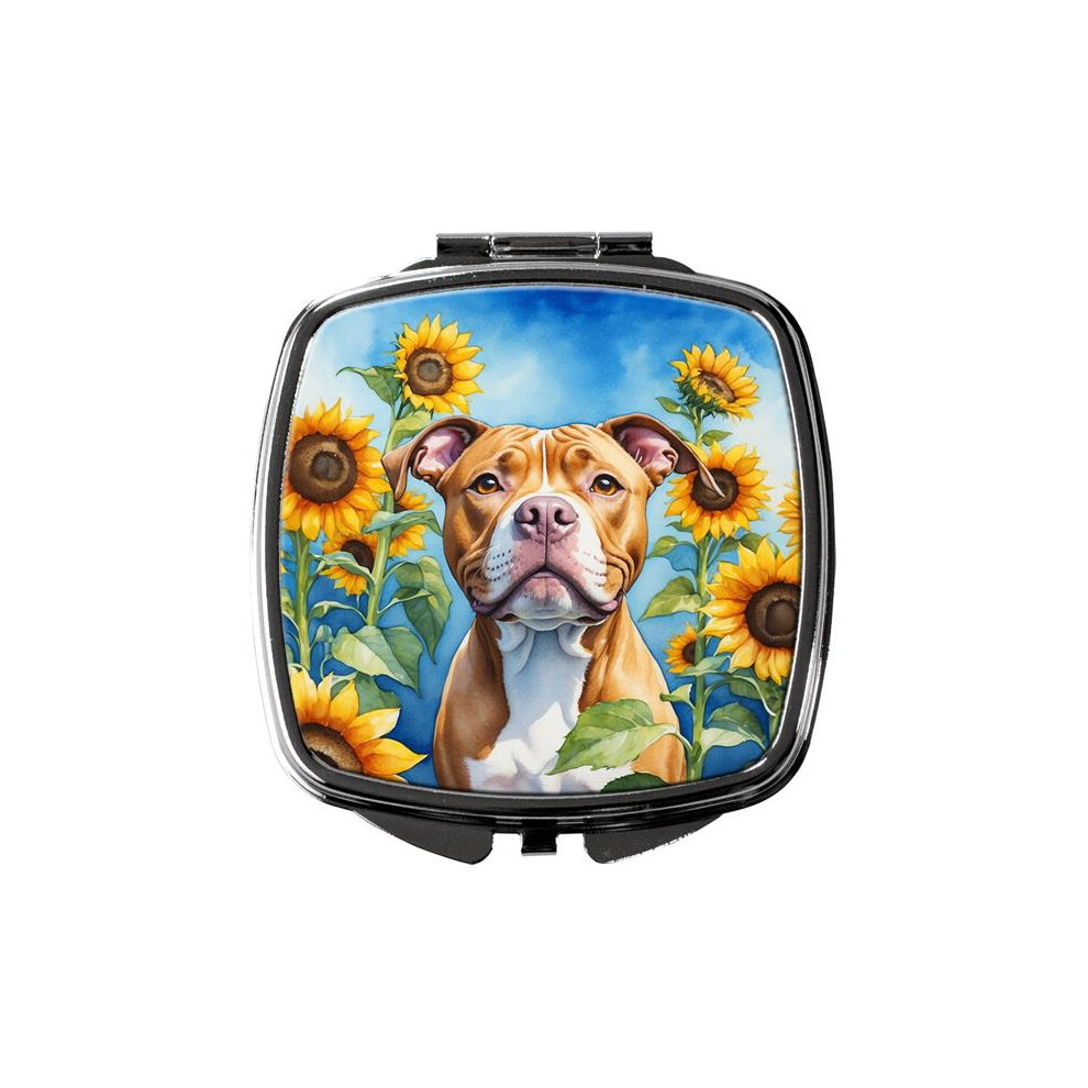 Carolines Treasures Dac6133scm 3 X 2.75 In. Pit Bull Terrier In Sunflowers Compact Mirror