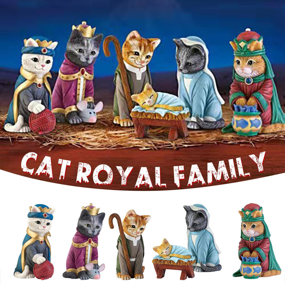 Bonxaif 6X Cat Nativity Set Cute Scene Christmas Figurines Manger Figures Baby Kitten