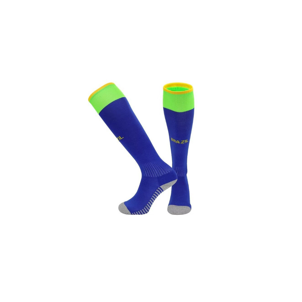 (Brazil Away, Kids(EU 30-36)) Junior Kids Football Training Activewear Socks Non-slip Knee High Grip Soccer Socks