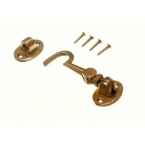 CABIN HOOK AND EYE 75MM 3 INCH SOLID POLISHED BRASS WITH SCREWS