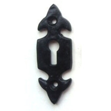 Black Antique Malleable Cast Iron Keyhole Cover Escutcheon - Ornate Fleur-De-Lys