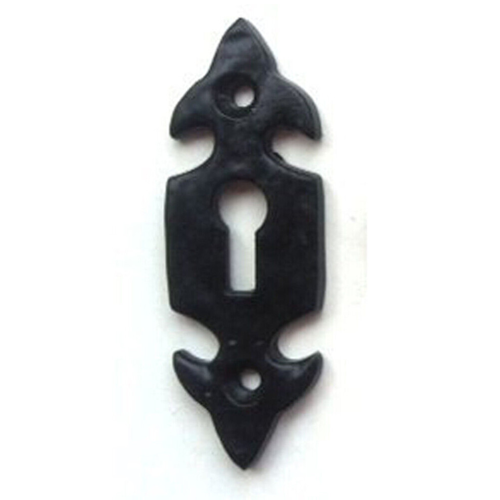 Black Antique Malleable Cast Iron Keyhole Cover Escutcheon - Ornate Fleur-De-Lys 5060307781731