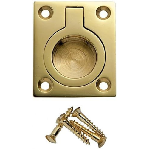 Flush Ring Pull Handle 38MM X 50MM - Polished Brass