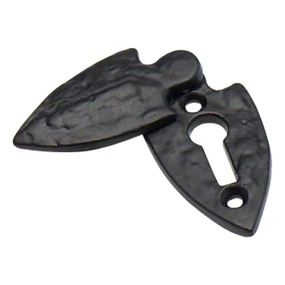 Dzina Covered Keyhole Escutcheon Antique Fleur-De-Lys Design Black