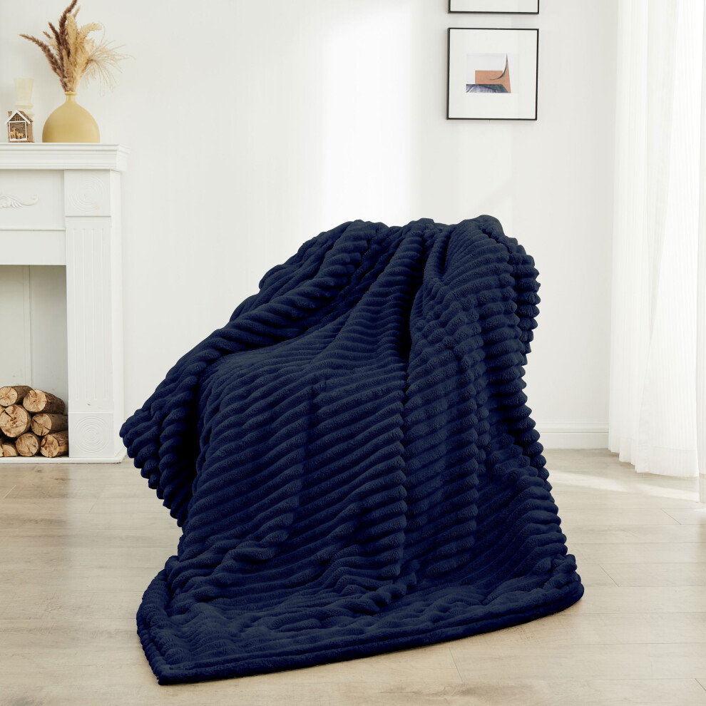 (Navy) Neo Electric Blanket Heated Fleece Overblanket Throw Machine Washable Remote Timer Control Heat Settings
