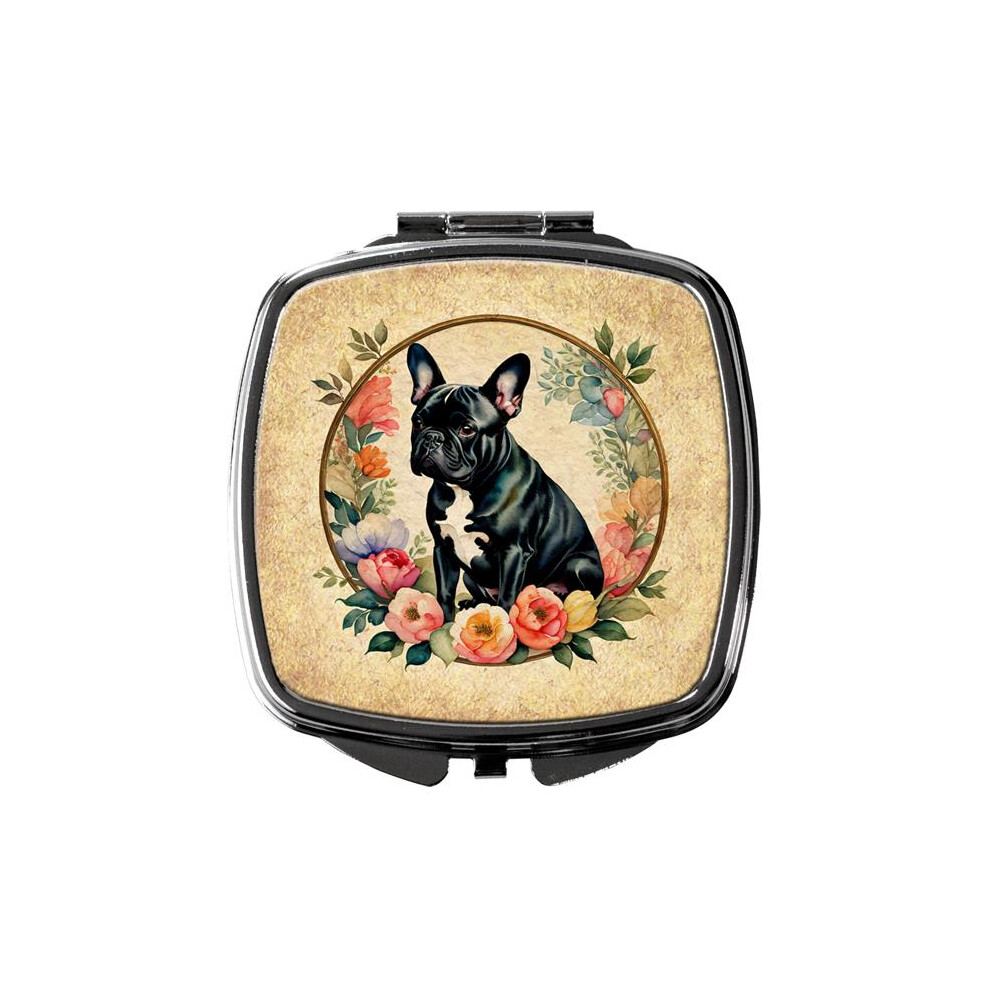 Carolines Treasures Black Dac2139scm 3 X 2.75 In. French Bulldog & Flowers Compact Mirror