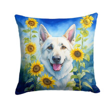 Carolines Treasures DAC6083PW1818 18 x 18 in. White German Shepherd in Sunflowers Throw Pillow