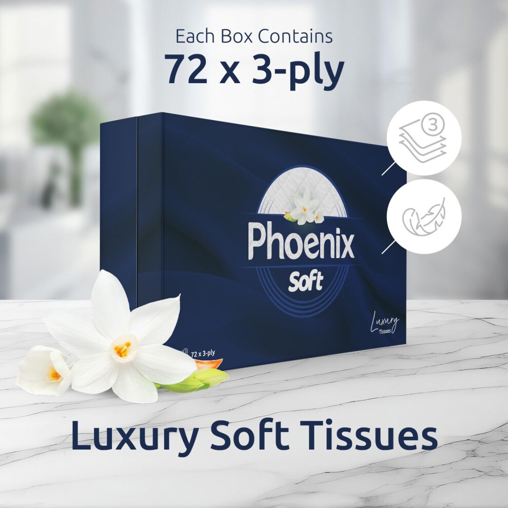 Phoenix Soft Luxury Facial Tissues - 3 Boxes  (72 3-Ply Tissues)