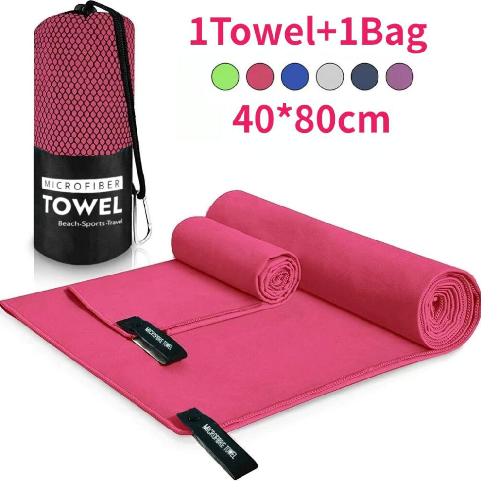 (Rose Red) 1Pcs Sports Microfiber Quick Dry Pocket Towel Portable Ultralight Absorbent Towel For Swimming Pool Gym Fitness Yoga Beach Towel