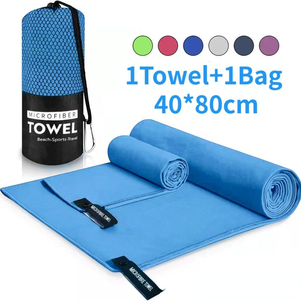 (Sky Blue) 1Pcs Sports Microfiber Quick Dry Pocket Towel Portable Ultralight Absorbent Towel For Swimming Pool Gym Fitness Yoga Beach Towel