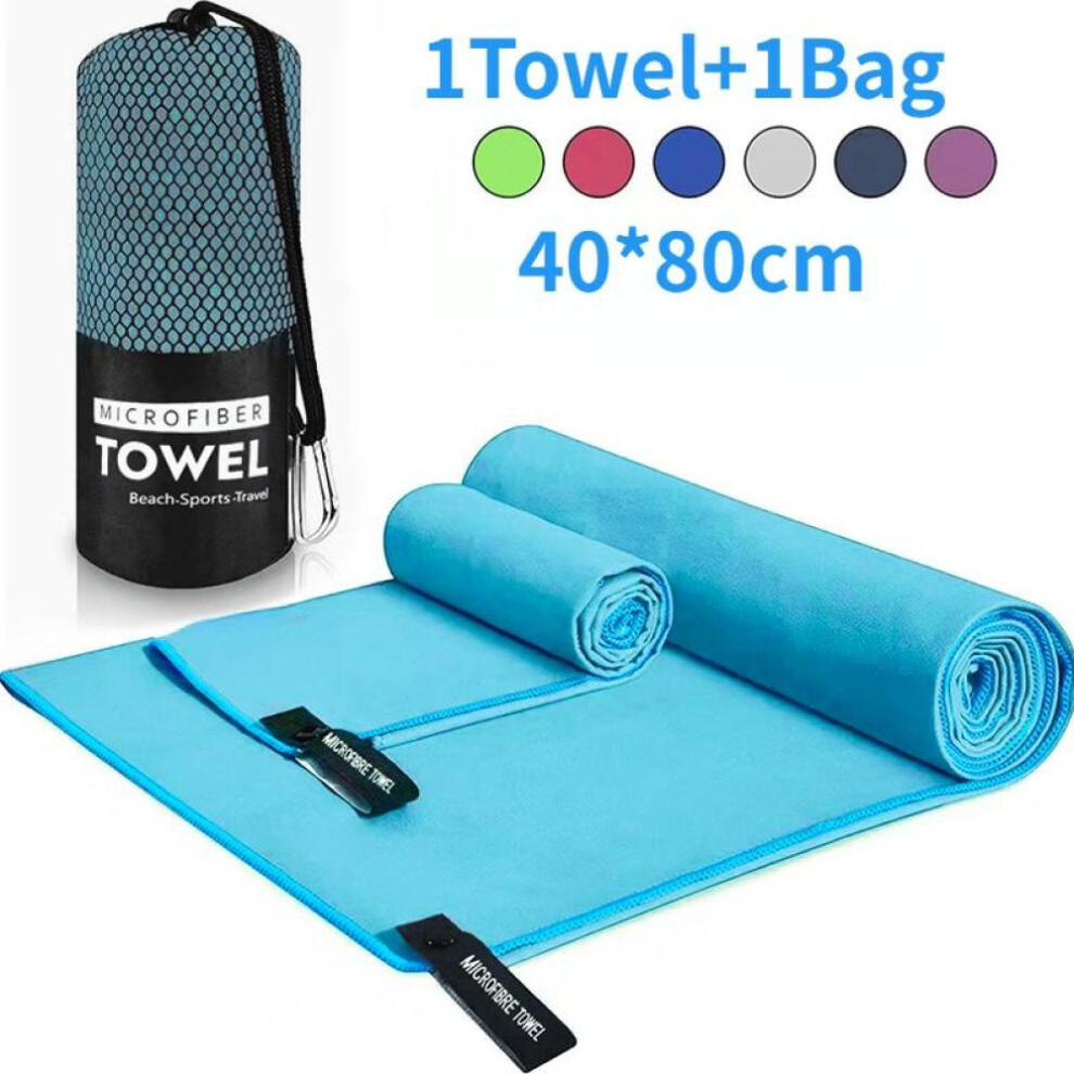 (Light Blue) 1Pcs Sports Microfiber Quick Dry Pocket Towel Portable Ultralight Absorbent Towel For Swimming Pool Gym Fitness Yoga Beach Towel