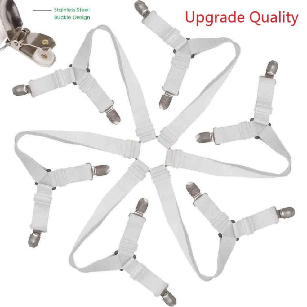 (220, White) 1Pcs Lengthen Sheet Bed Adjustable Suspenders Crisscross Band Straps Grippers Mattress Duvet Elastic