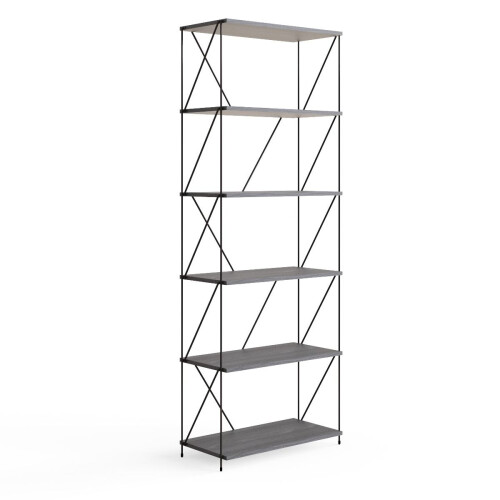 Timber Art Design UK Leyo Grey 6 Tier Bookcase Tall Storage Shelving Unit for Home / Office 1
