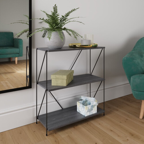 Timber Art Design UK Leyo Grey 3 Tier Bookcase Modern Storage Shelving for Home or Office