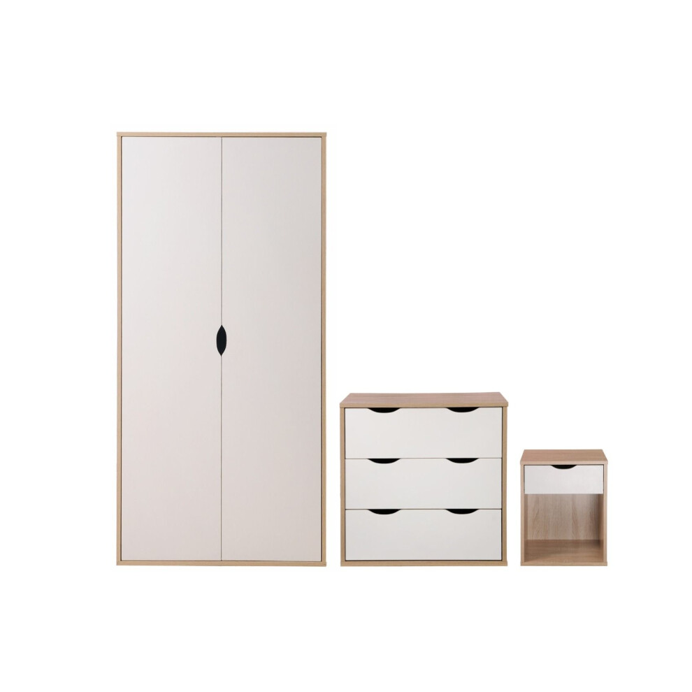 3 Piece Bedroom Furniture Set Wardrobe 4 Chest Drawers Bedside Cream & Grey