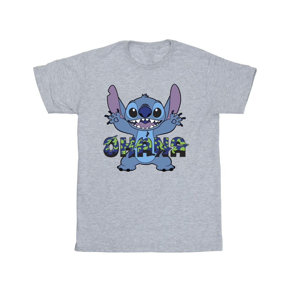 Lilo And Stitch Ohana Blue Glitch Cotton T-Shirt