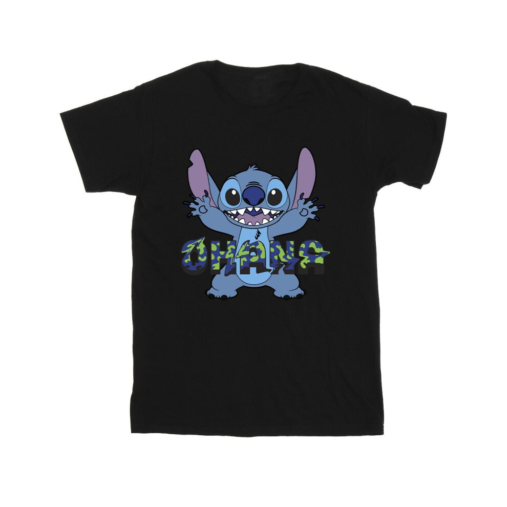 Lilo And Stitch Ohana Blue Glitch Cotton T-Shirt