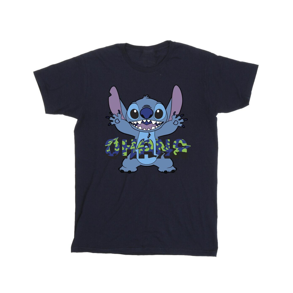 Lilo And Stitch Ohana Blue Glitch Cotton T-Shirt