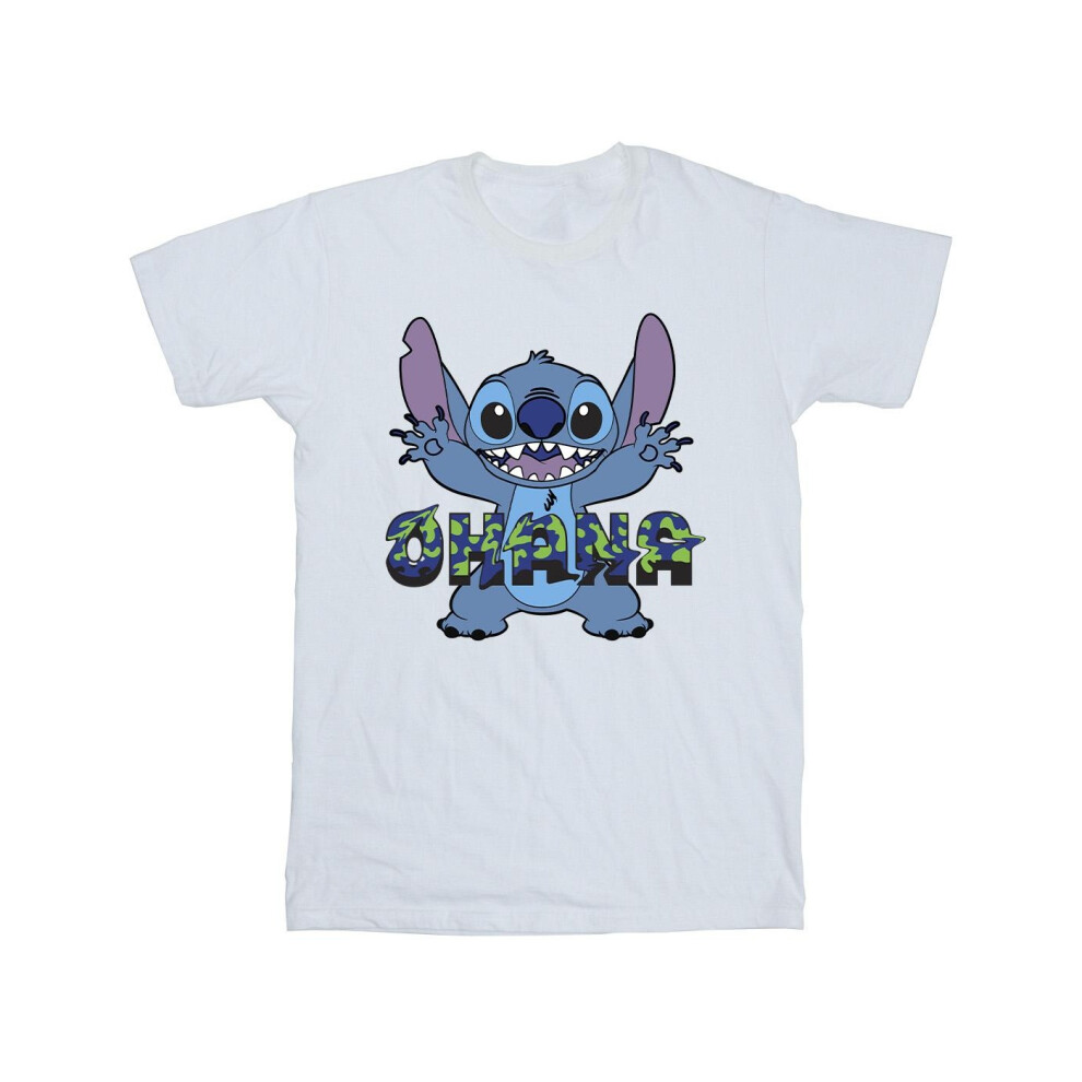 Lilo And Stitch Ohana Blue Glitch Cotton T-Shirt