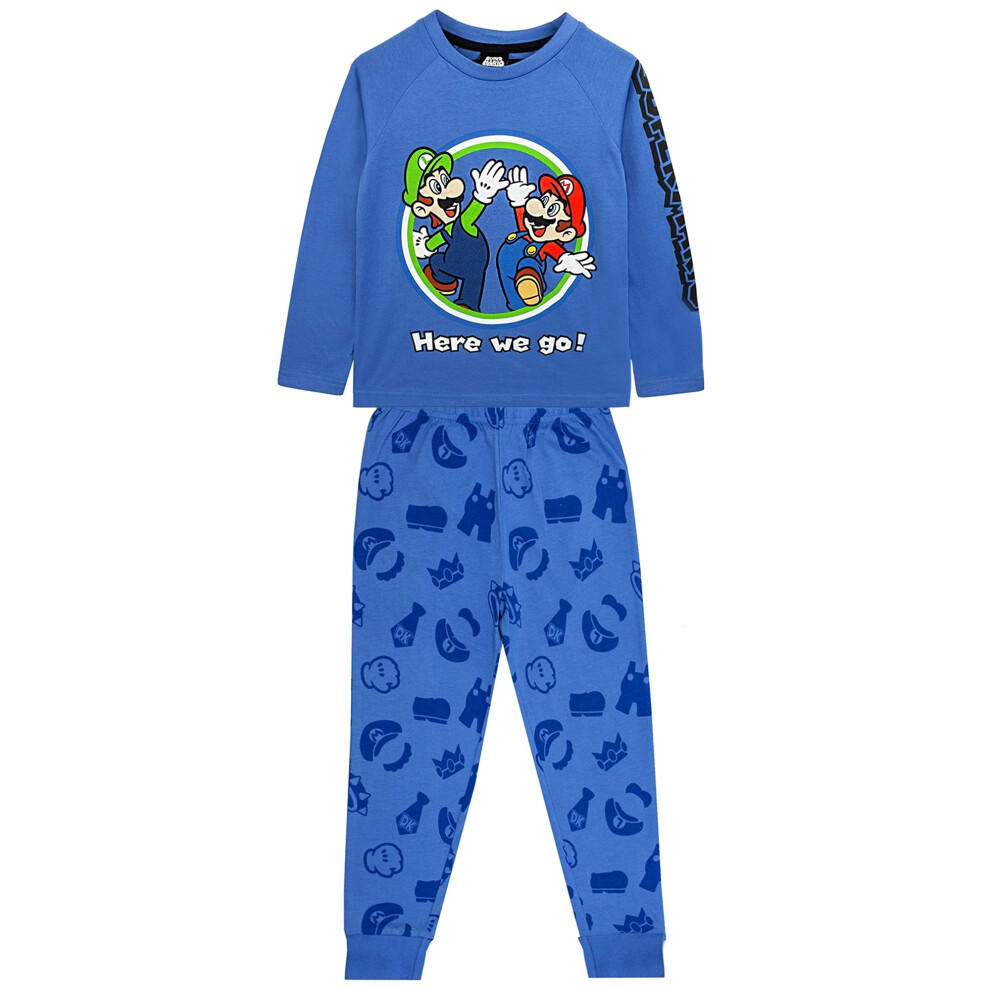 (11-12 Years, Blue/Green/White) Super Mario Boys Luigi Pyjama Set