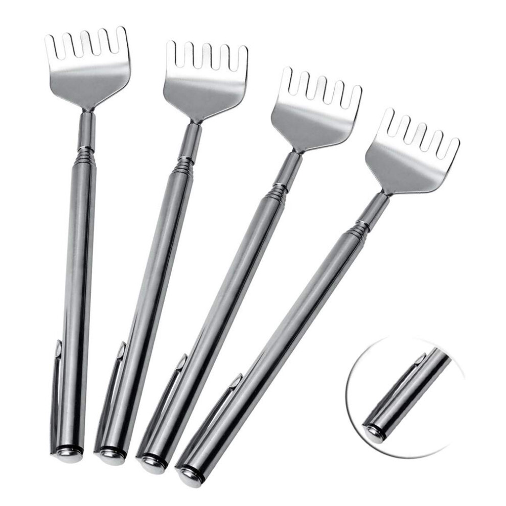Gogerstar Silver 4Pcs Back Scratcher, Telescopic Back Scratcher Portable Extendable Back Scratcher 16-55.1Cm Stainless Steel Massager Tool