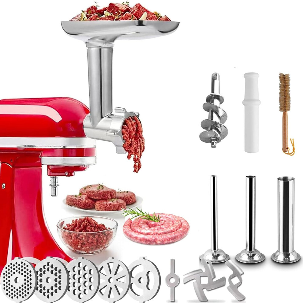 Meat Grinder Attachment for All Kitchenaid Stand Mixers - Durable Stainless Steel Food Grinder Attachment Includes 3 Sausage Filling Tubes