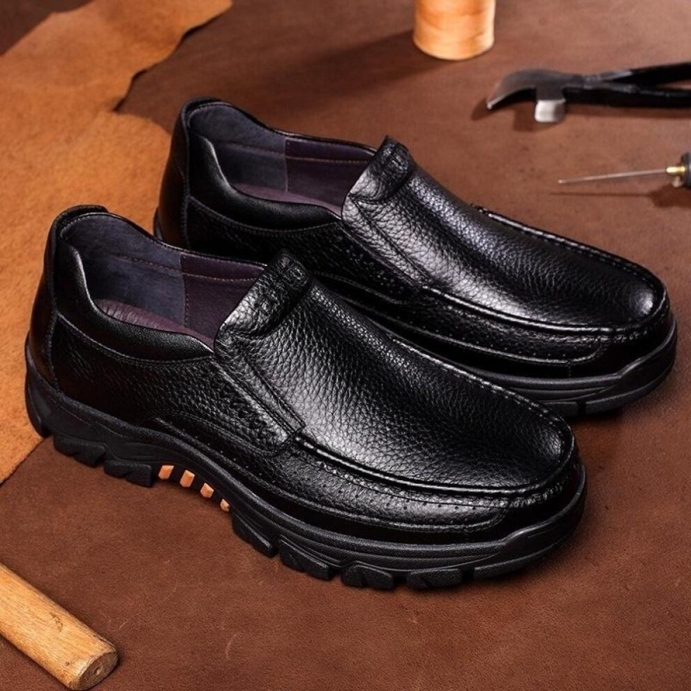 (black, 39) Casual Comfy Genuine Cow Leather Business Men Boat Shoes Soft Loafers Seniors Elderly Shoes