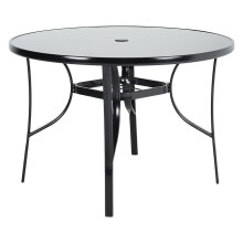 105cm Round Metallic and Tempered Glass Garden Table with Parasol Hole Outdoor