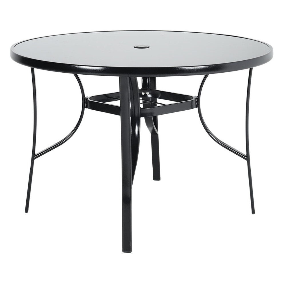 105cm Round Metallic and Tempered Glass Garden Table with Parasol Hole Outdoor