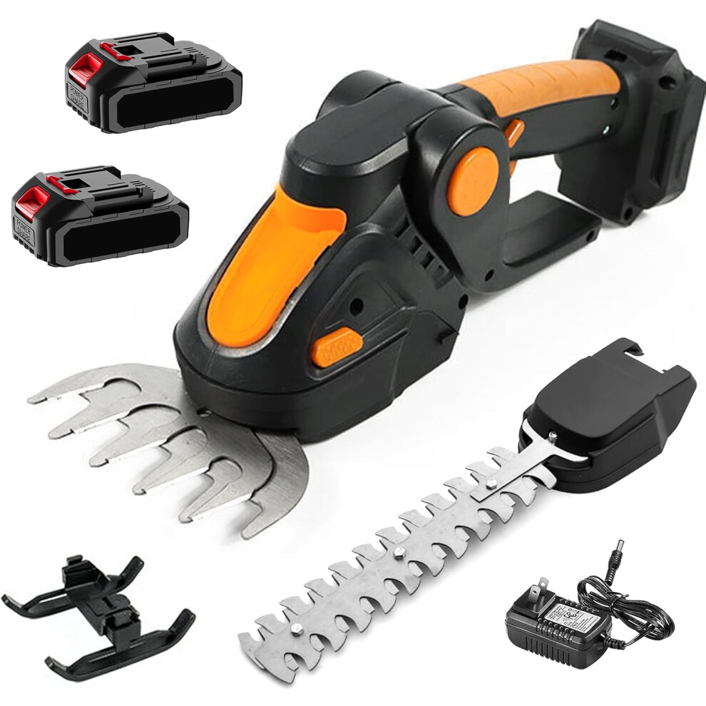 Cordless Hedge Trimmer, 2-in-1 Electric Brush Trimmer with 2 21V Rechargeable Batteries, Handheld Lawn Mower/Brush Trimmer