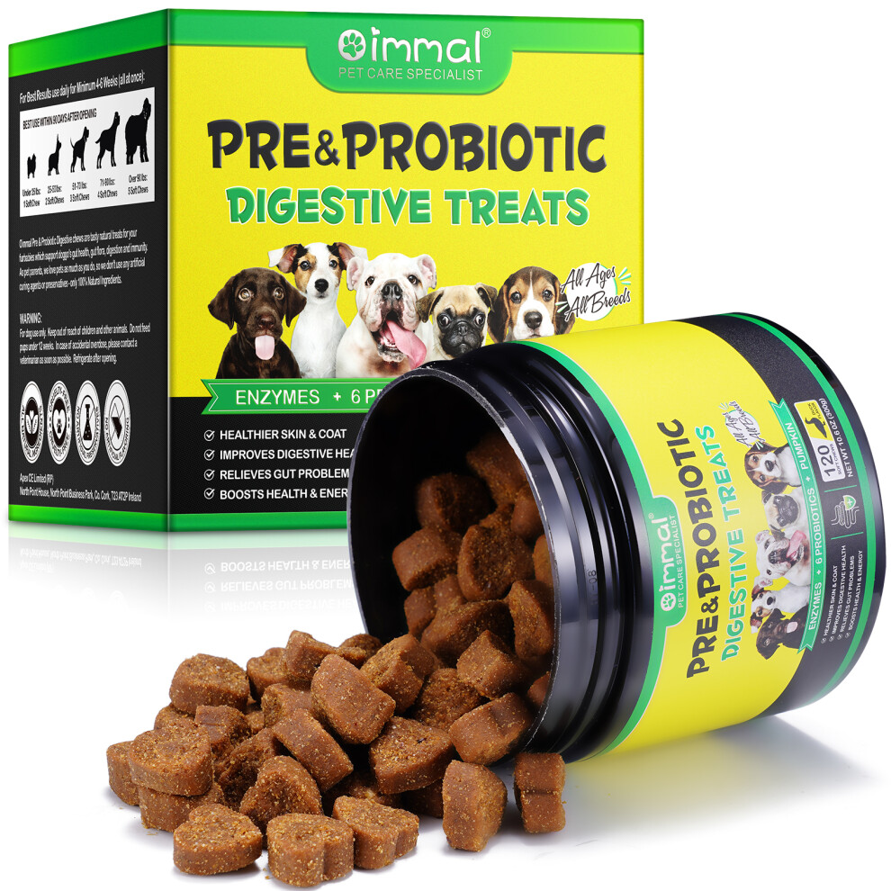 Oimmal (60 Treats) Daily Pre Probiotics Food Treats Chews For Dog Healthy Digestion Gut Support