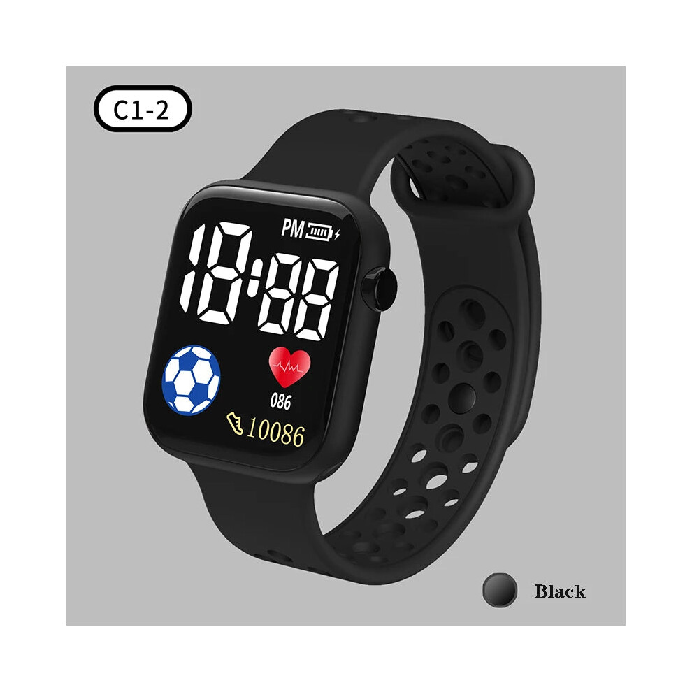 (ABlack) Kids Boys Girls Sports Waterproof Silicone LED Digital Watch