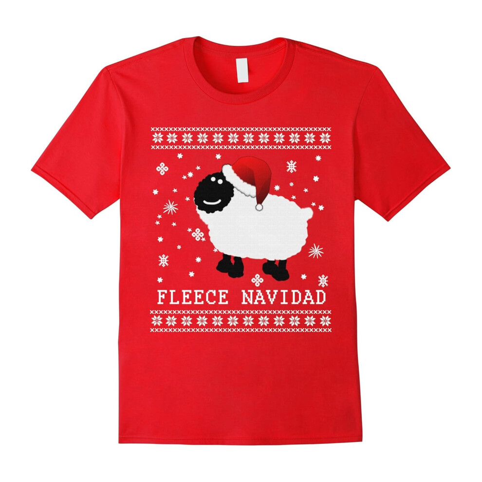 (M) Fleece Navidad Cute Christmas Tshirt with Sheep by Scarebaby-Father's Day