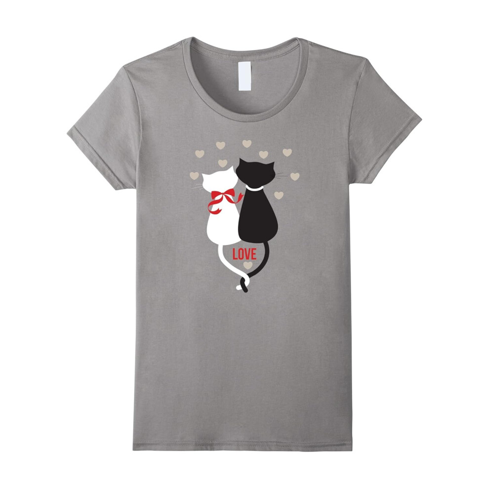 (XL) Cute Cat Couple Love Valentine Day T-shirt for Women-Father's Day