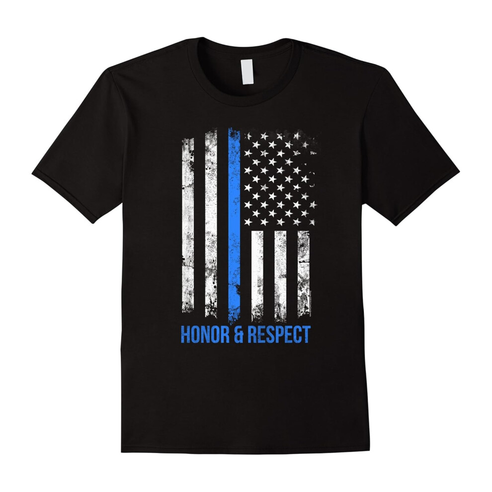 (XL) Honor Respect Thin Blue Line Police Lives Matter T-Shirt-Father's Day