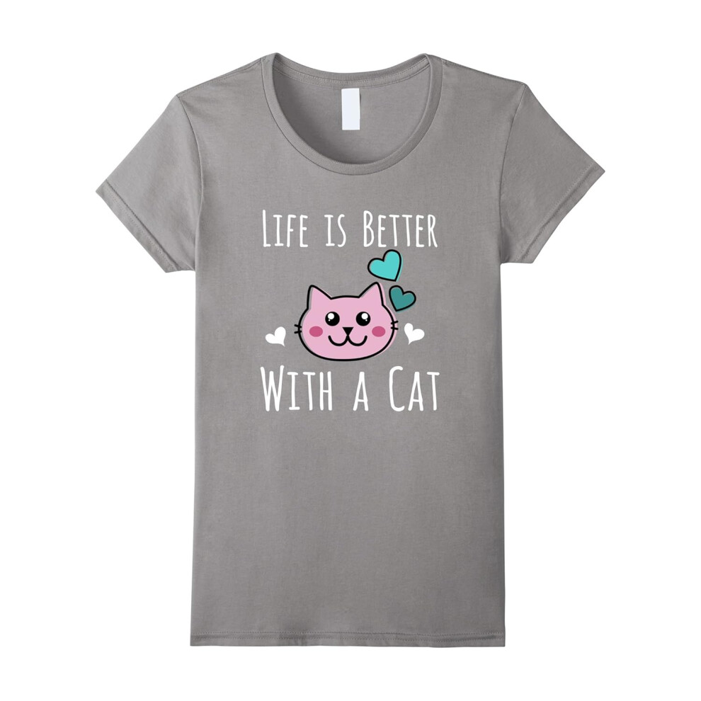 (S) Life Is Better With A Cat T-Shirt â Cute Cat Lovers Hearts-Father's Day