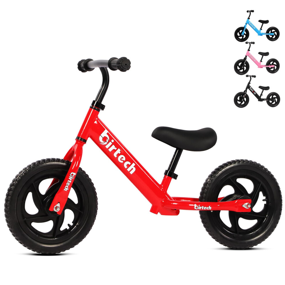 (red) Balance Bike for Kids Toddlers 12 inch No Pedal Training Bicycle Lightweight Carbon Steel Frame with Adjustable Handlebar/Seat for 2-6 Years Old