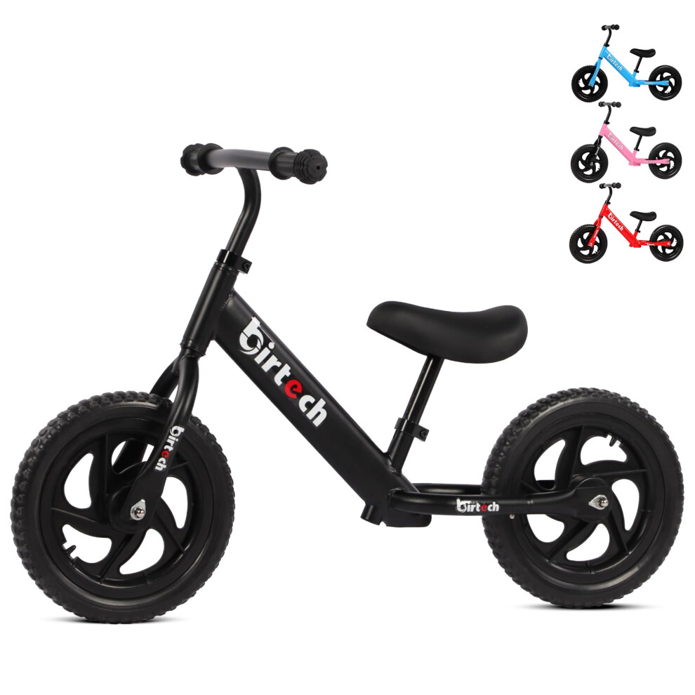 (black) Balance Bike for Kids Toddlers 12 inch No Pedal Training Bicycle Lightweight Carbon Steel Frame with Adjustable Handlebar/Seat for 2-6 Years Old
