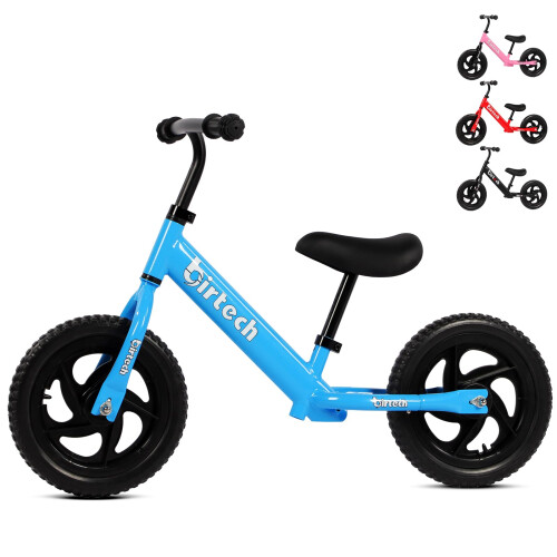 (blue) Balance Bike for Kids Toddlers 12 inch No Pedal Training Bicycle Lightweight Carbon Steel Frame with Adjustable Handlebar/Seat for 2-6 Years Old
