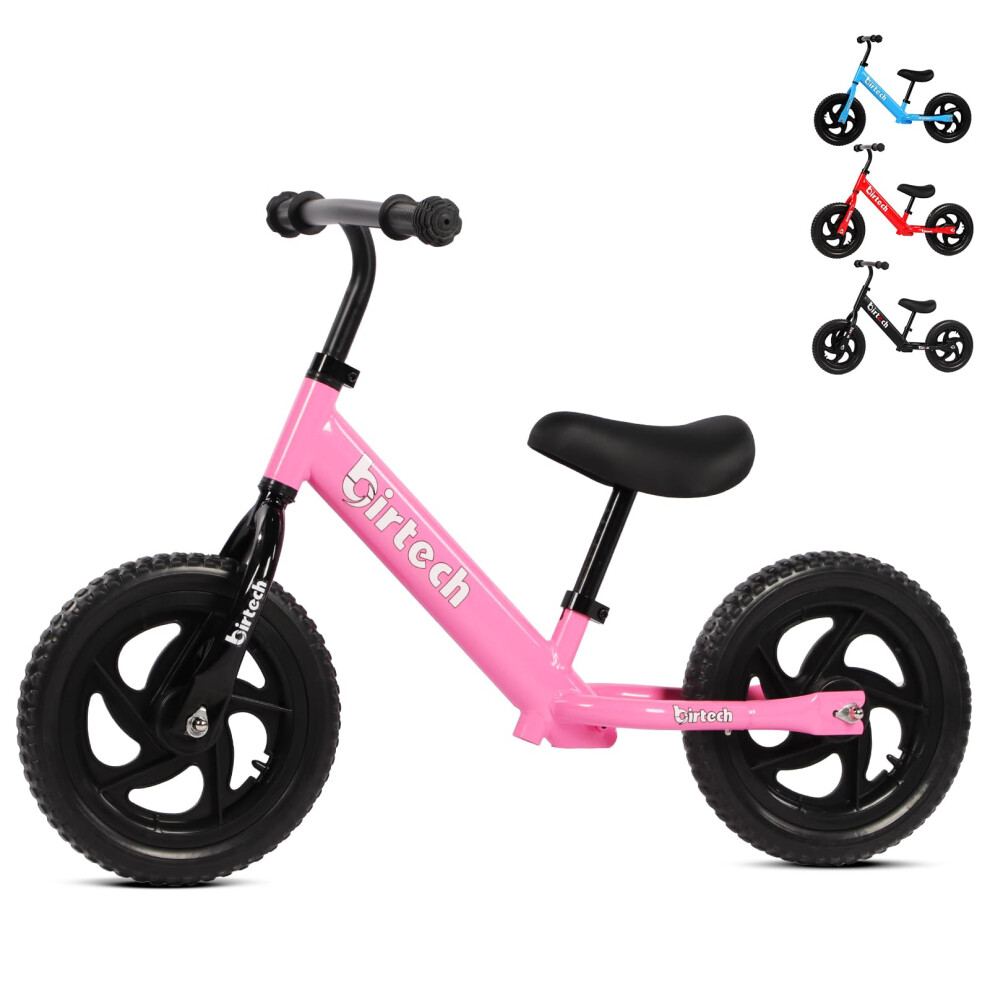 (pink) Balance Bike For Kids Toddlers 12 Inch No Pedal Training Bicycle Lightweight Carbon Steel Frame With Adjustable Handlebar/Seat For 2-6 Years Ol