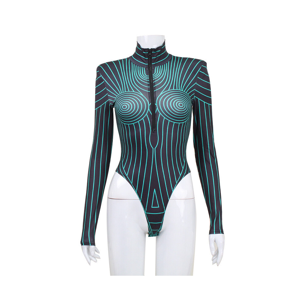 (Green, L) UV Reactive Neon Bodysuit - Ideal for Halloween & Christmas Parties