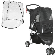 PawHut Pet Travel Stroller with Rain Cover, 3 Wheels Foldable Cat Dog Pushchair