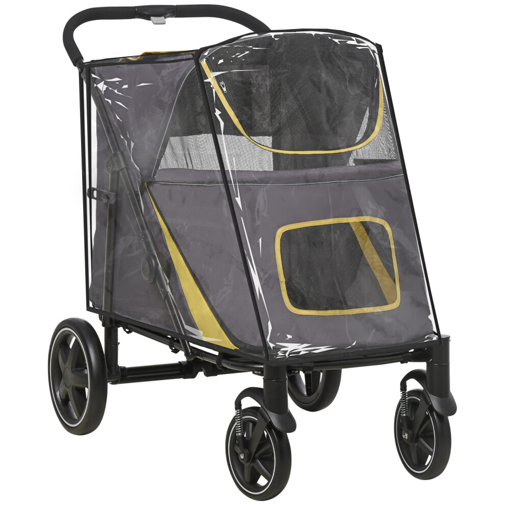 B&Q - One-Click Foldable Pet Travel Stroller With Rain Cover For M L DogsGrey - Image 2