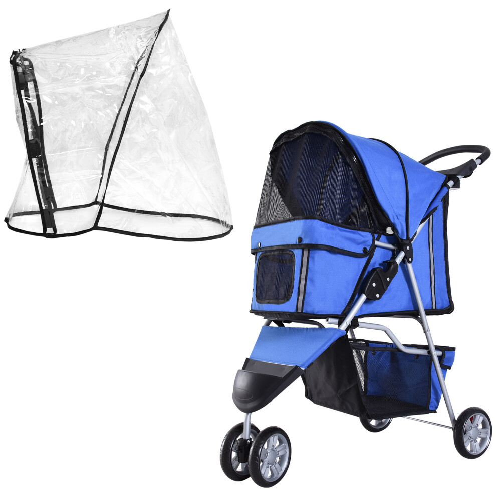 Pawhut Dog Stroller W/ Cover, Folding Cat Pram Dog Pushchair For S Xs Dogs Blue