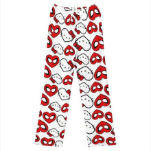 (White, XL) Hello Halloween Kitty Pattern Woman Pajama Pants Polyester Material