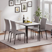 (black) Hello-5ive Dining Table and Chairs Set of 4, Modern Dining Table Set Kitchen Furniture, Marble Effect Dining Table with 4 PU Leather Dining Chairs